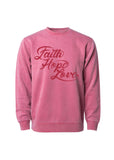 Faith, Hope & Love Airbrush Crew Sweatshirt - Multicolor - Blue & Maroon