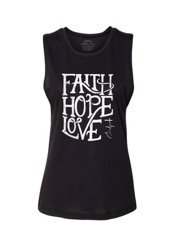 Women's Faith, Hope & Love Script Tank Top - Black
